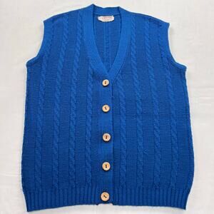 Lansing Vintage Acrylic Button Up Blue Sweater Vest Women's Size Medium